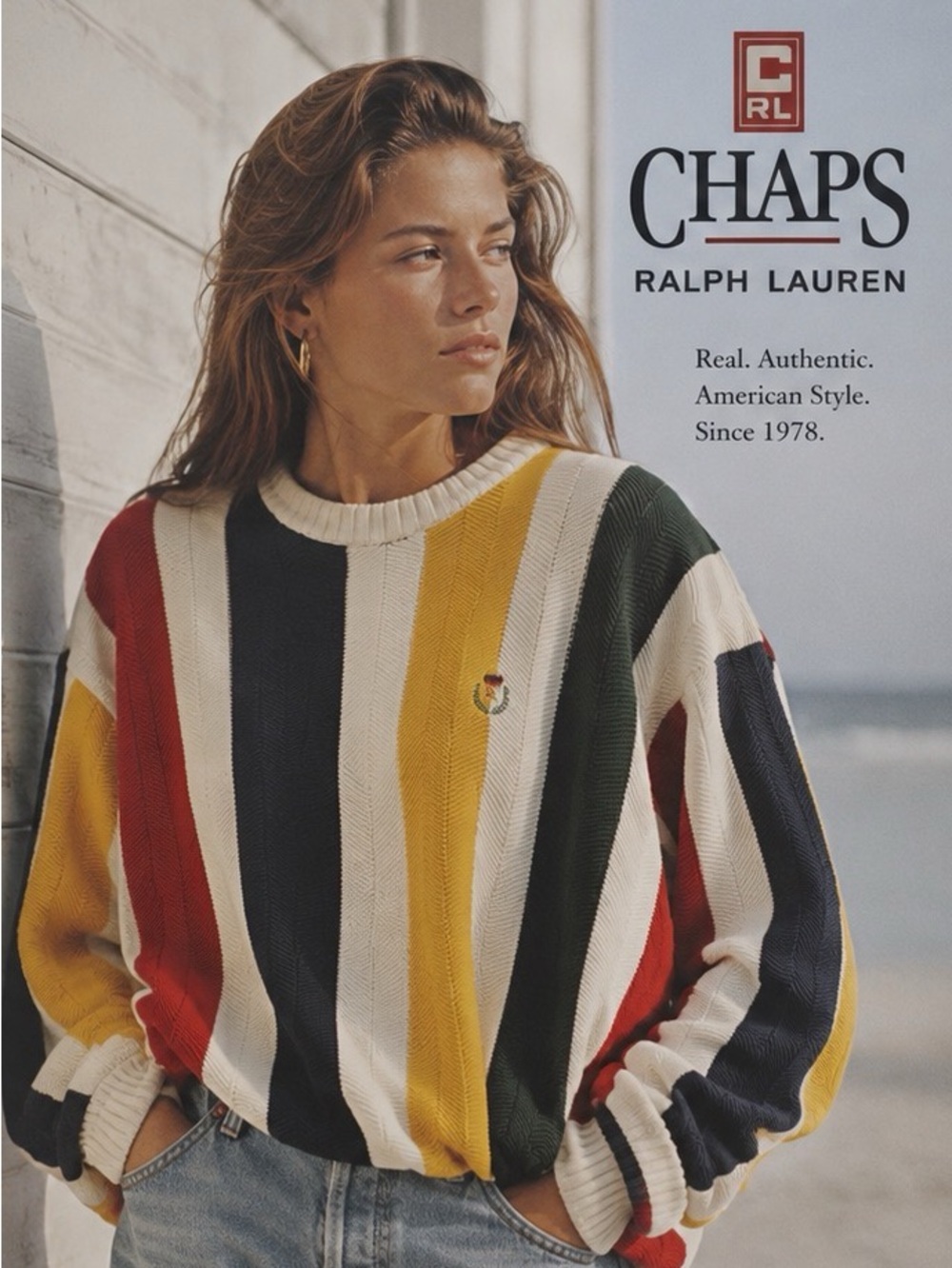 90’s Ralph Lauren Chaps Multicolor Vertical-Stripe Hand Farmed Crewneck Sweater
